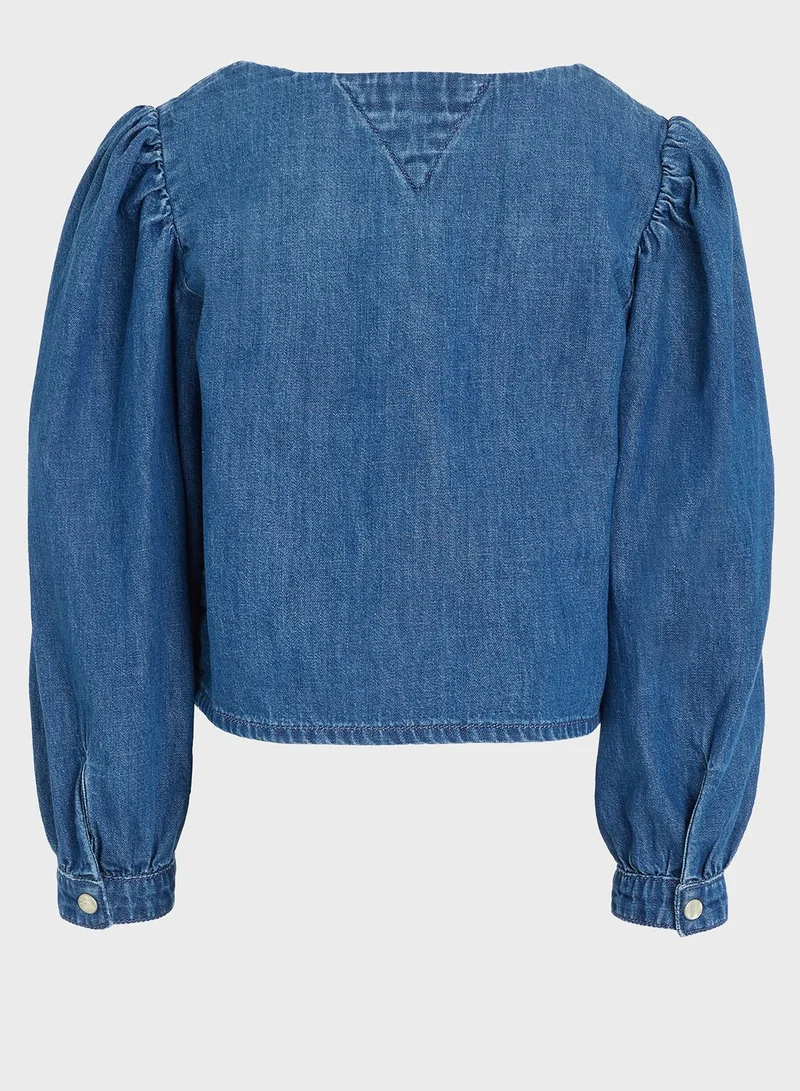 TOMMY HILFIGER Kids Square Neck Denim Shirt
