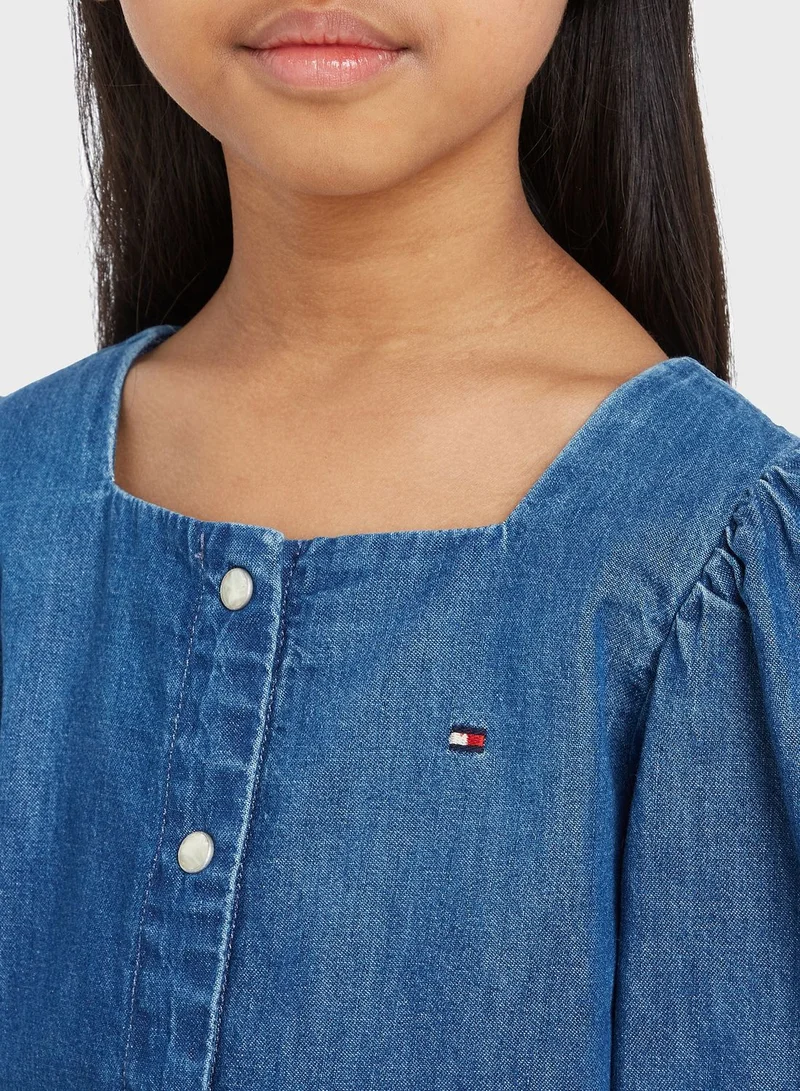 TOMMY HILFIGER Kids Square Neck Denim Shirt