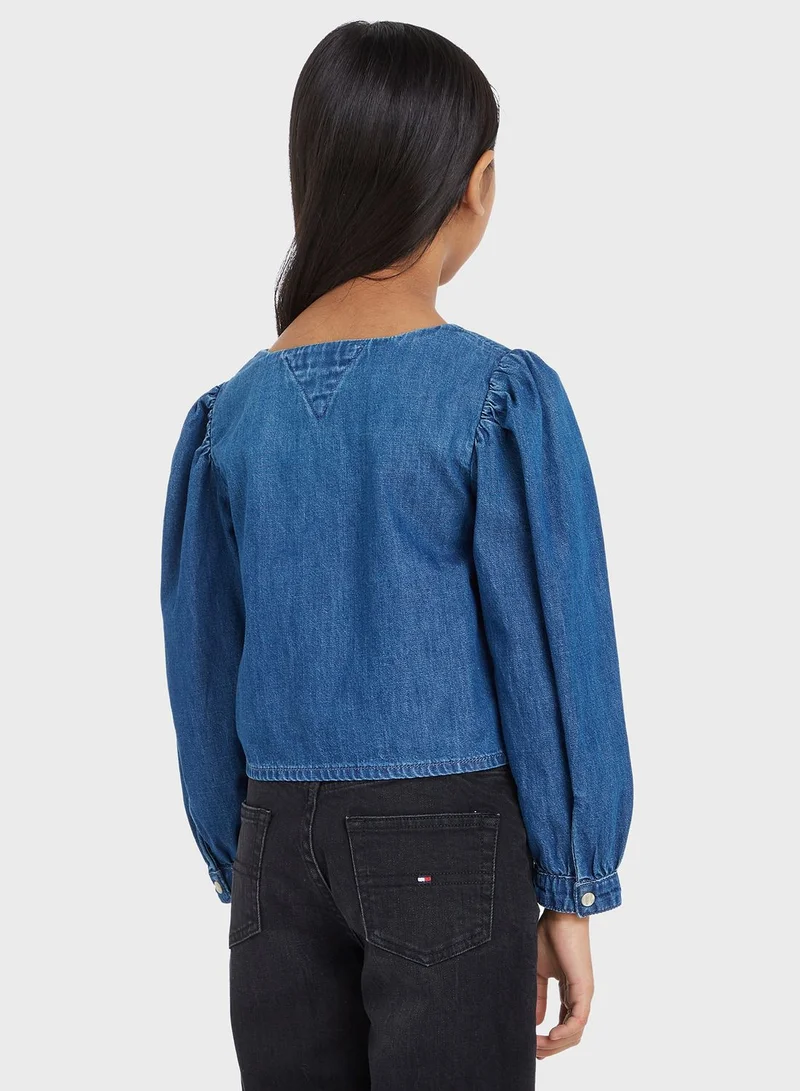 TOMMY HILFIGER Kids Square Neck Denim Shirt