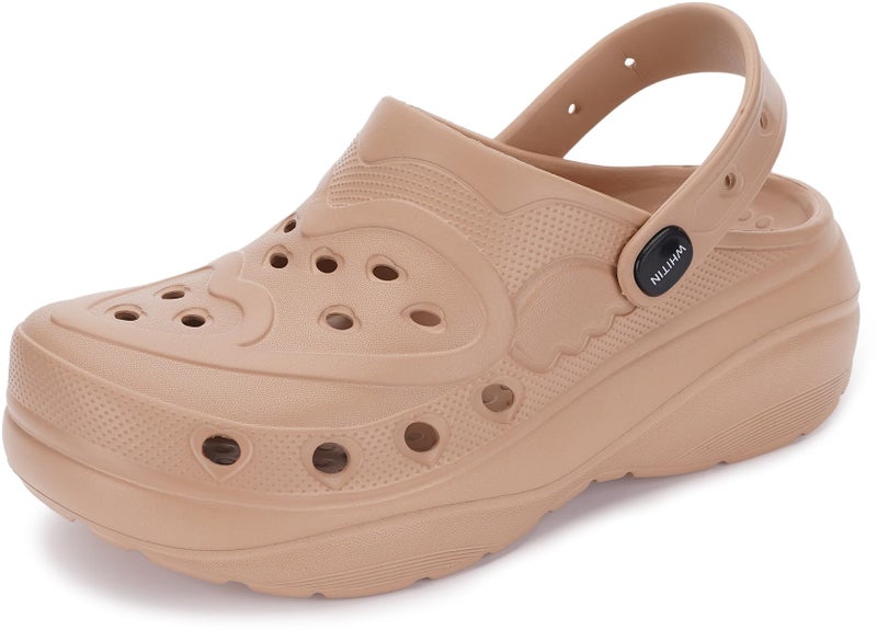 WHITIN Clogs for Women Lightweight Slip On Garden Mules Slides Sandals Washable Quick Dry EVA Cushioned Thick Sole Nurse Shoes Size 7 Adult Female Indoor House Slippers Brown 38 - Image 1