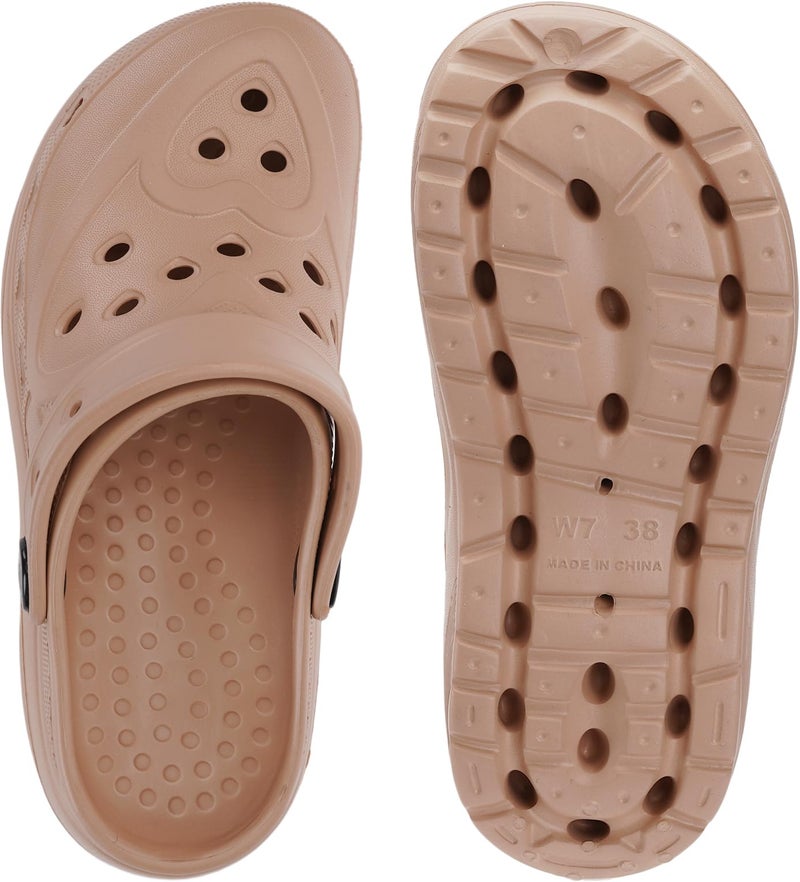 WHITIN Clogs for Women Lightweight Slip On Garden Mules Slides Sandals Washable Quick Dry EVA Cushioned Thick Sole Nurse Shoes Size 7 Adult Female Indoor House Slippers Brown 38 - Image 4
