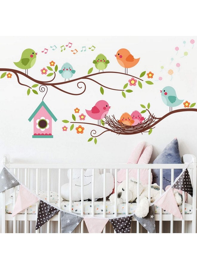ROFARSO Colorful Cute Cartoon Lovely Birds Singing On The Branch with Flowers Wall Stickers for Kids Removable Wall Decals DIY Decorations for Nursery Baby Boys Girls Bedroom Playroom Living Room… - Image 1
