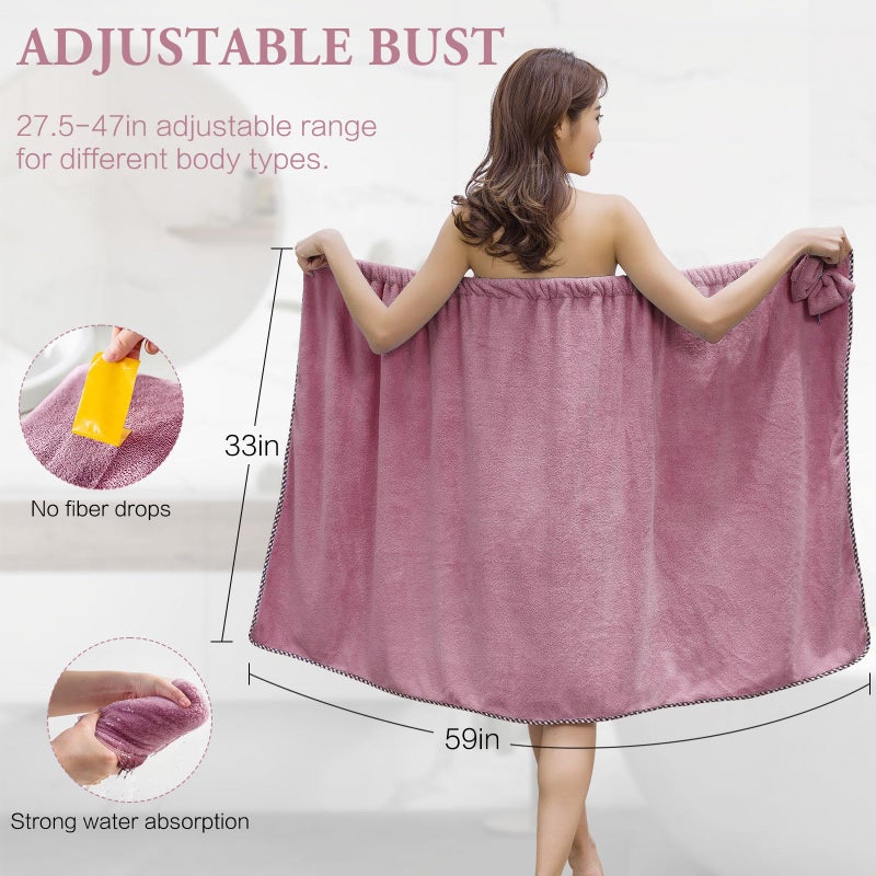 Koikey Women Microfiber Bath Towel Wrap - Adjustable Soft Body Wraps Dress With Hair Towel For Shower After Body And Head Cover  Super Absorbent To Quick Drying Hair And Body  Purple - Image 2