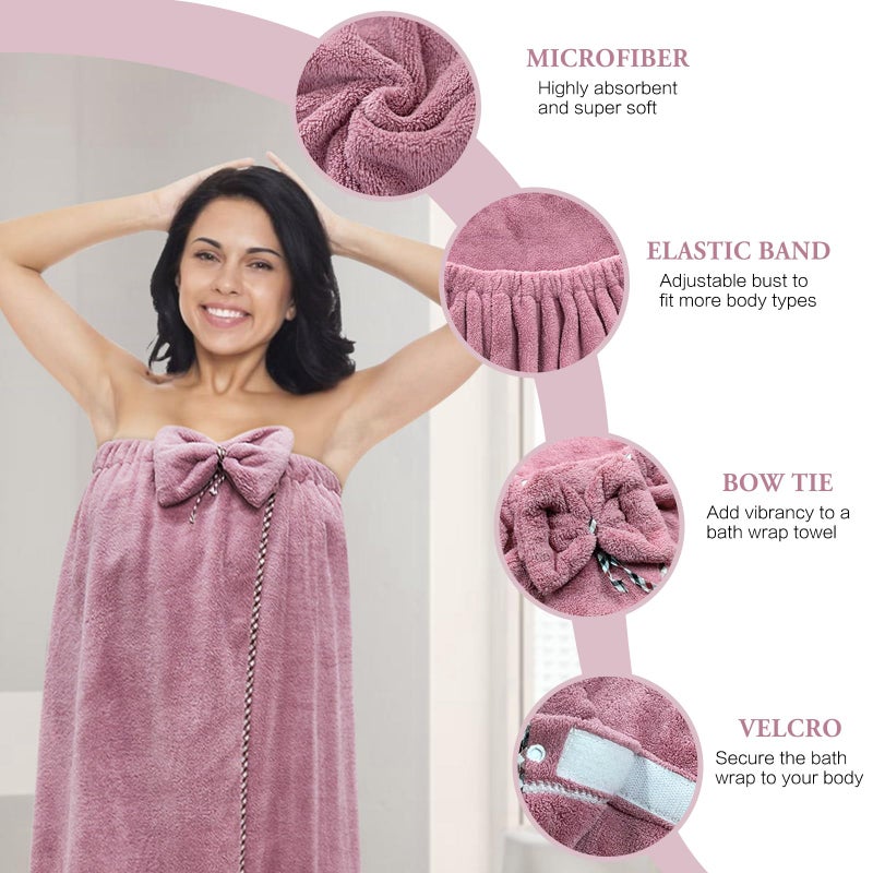 Koikey Women Microfiber Bath Towel Wrap - Adjustable Soft Body Wraps Dress With Hair Towel For Shower After Body And Head Cover  Super Absorbent To Quick Drying Hair And Body  Purple - Image 3