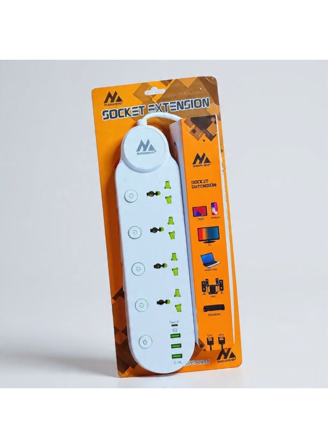 مشترك كهربائي 4 مخارج مع منفذين USB – تصميم آمن وعالي التحمل