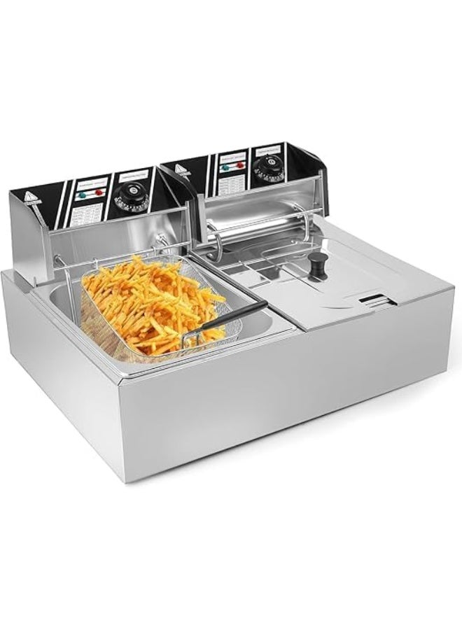 TAYEFBUYIX Perfect Commercial - Double Oil Cylinder Electric Deep Fryer, Commercial Stainless Steel French Fries Frying Machine Oven Hot Pot Fried Chicken Grill with Removable Basket - Image 1