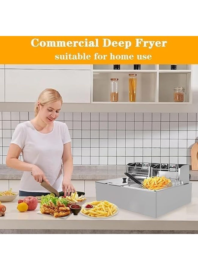 TAYEFBUYIX Perfect Commercial - Double Oil Cylinder Electric Deep Fryer, Commercial Stainless Steel French Fries Frying Machine Oven Hot Pot Fried Chicken Grill with Removable Basket - Image 2