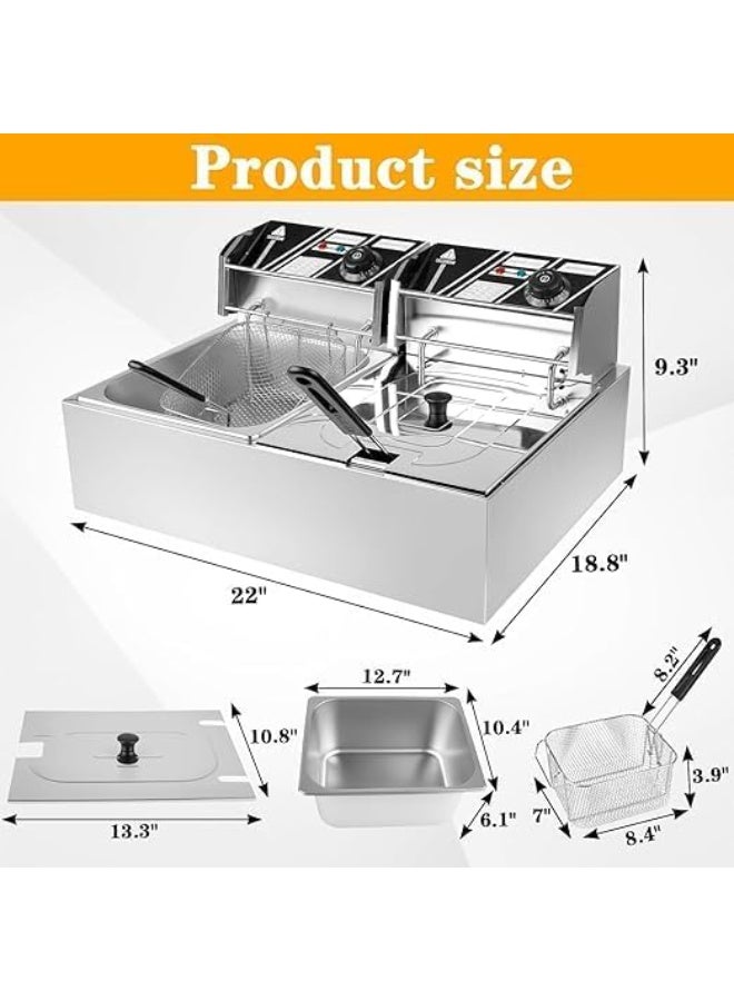 TAYEFBUYIX Perfect Commercial - Double Oil Cylinder Electric Deep Fryer, Commercial Stainless Steel French Fries Frying Machine Oven Hot Pot Fried Chicken Grill with Removable Basket - Image 3