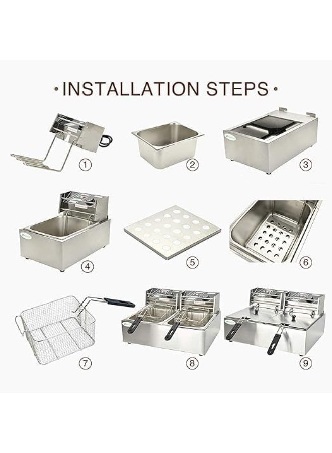 TAYEFBUYIX Perfect Commercial - Double Oil Cylinder Electric Deep Fryer, Commercial Stainless Steel French Fries Frying Machine Oven Hot Pot Fried Chicken Grill with Removable Basket - Image 4