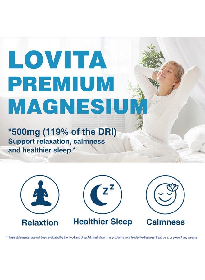 Lovita Triple Magnesium Complex 500mg, High Absorption and Potency Formula, Glycinate, Citrate & Oxide, Support Sleep, Relaxation, Heart, Nerves & Bone Health, 180 Vegan Capsules - Image 4