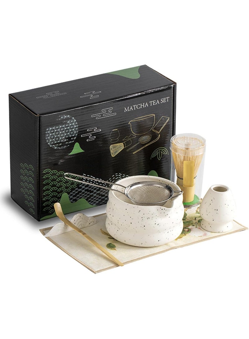 ASIV Matcha Whisk Set, Ceramic Matcha Set Includes Matcha Bowl, Matcha Whisk and Holder, Bamboo Scoop, Scoop Rest, Sifter and Tea Towel - 7 Pcs Matcha Kit for Matcha Lovers (White) - Image 1
