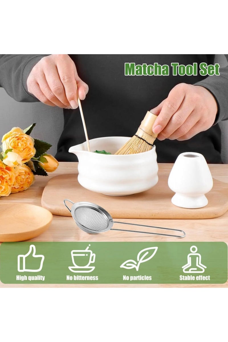 ASIV Matcha Whisk Set, Ceramic Matcha Set Includes Matcha Bowl, Matcha Whisk and Holder, Bamboo Scoop, Scoop Rest, Sifter and Tea Towel - 7 Pcs Matcha Kit for Matcha Lovers (White) - Image 3