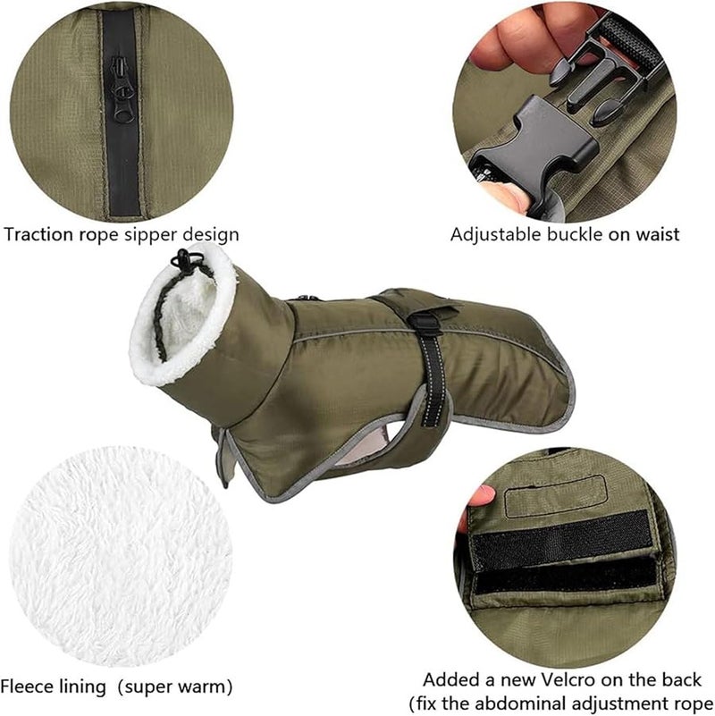 Army Green XL Dog Winter Warm Windproof Snowsuit Coat Vest Comfortable Breathable - Image 4