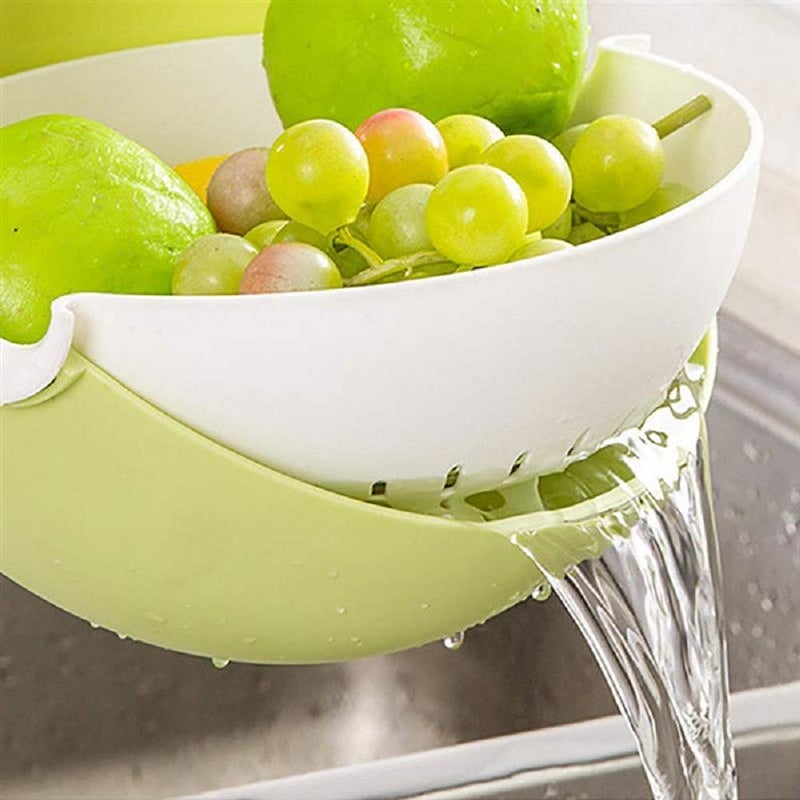 Kytaste Double Drain Basket Bowl Washing Strainer, Draining Basket for Vegetables Fruit, Wheat Straw, 24*11*23 cm - Image 2