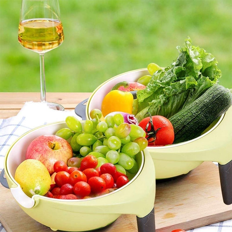 Kytaste Double Drain Basket Bowl Washing Strainer, Draining Basket for Vegetables Fruit, Wheat Straw, 24*11*23 cm - Image 3