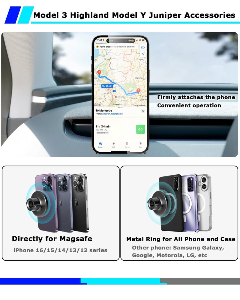 ANKEWAY Phone Mount for Tesla Model 3 Highland Model Y Juniper 2026, Magnetic Phone Holder for Tesla Model 3 Model Y Accessories 2025, Easy Installation for MagSafe, Compatible with iPhone 17 16 15 14 13 12 - Image 4