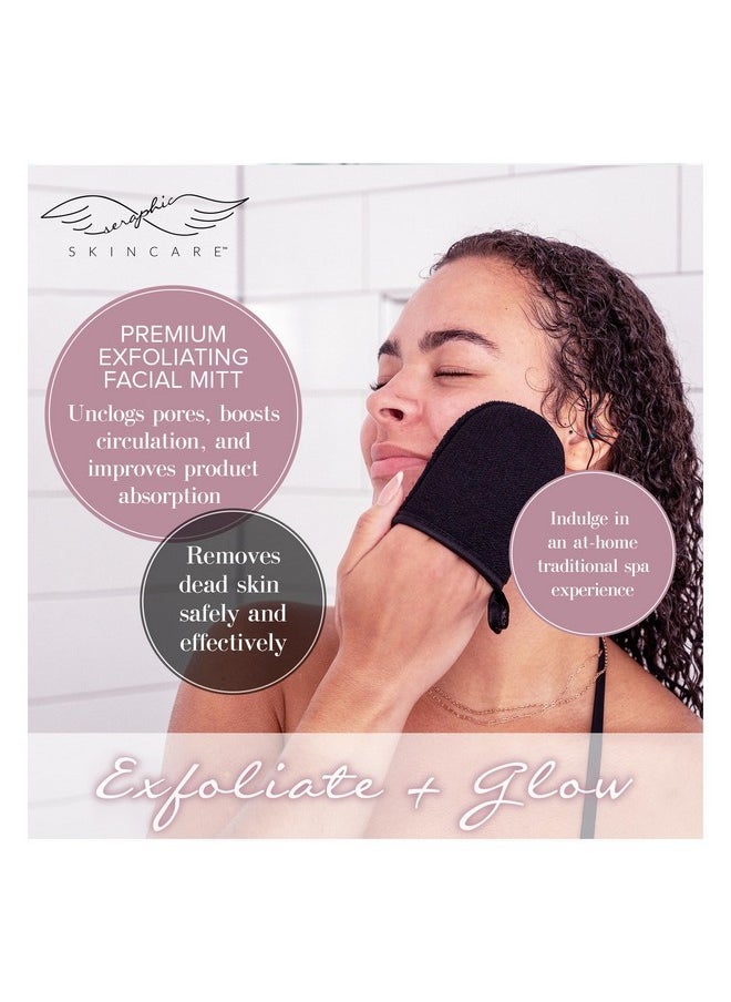 Seraphic Skincare - Premium Exfoliating Facial Mitt - 100% Vegan Dual-Sided Face Mitten With Viscose & Washcloth - Facial Scrub Pad For Gentle Cleansing & Exfoliation - Natural Dead Skin Remover - Image 1