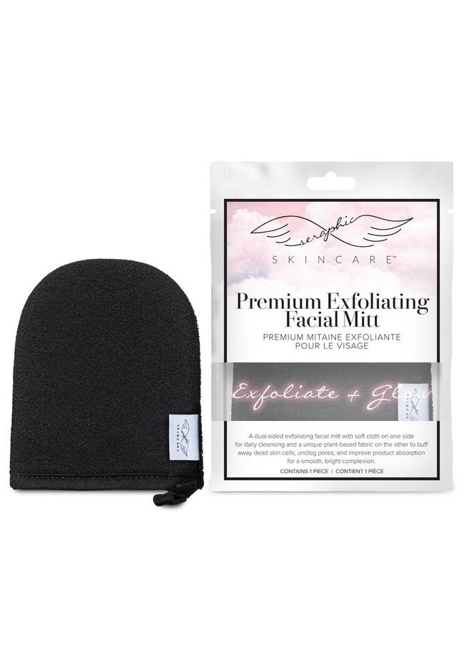 Seraphic Skincare - Premium Exfoliating Facial Mitt - 100% Vegan Dual-Sided Face Mitten With Viscose & Washcloth - Facial Scrub Pad For Gentle Cleansing & Exfoliation - Natural Dead Skin Remover - Image 1