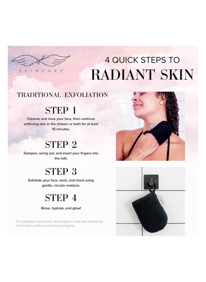 Seraphic Skincare - Premium Exfoliating Facial Mitt - 100% Vegan Dual-Sided Face Mitten With Viscose & Washcloth - Facial Scrub Pad For Gentle Cleansing & Exfoliation - Natural Dead Skin Remover - Image 1
