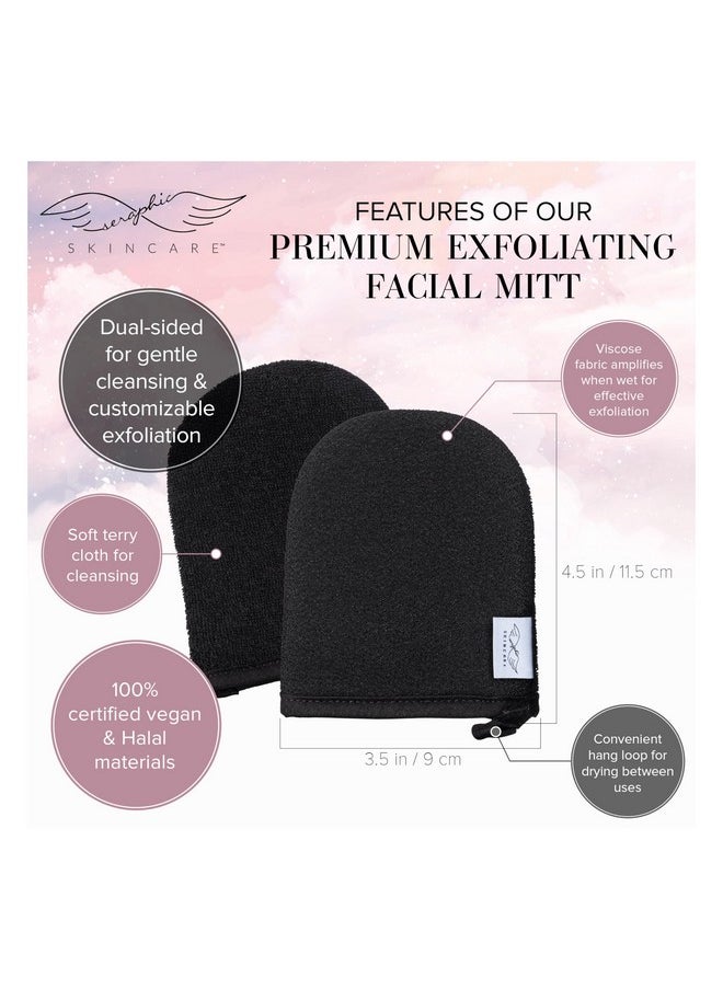 Seraphic Skincare - Premium Exfoliating Facial Mitt - 100% Vegan Dual-Sided Face Mitten With Viscose & Washcloth - Facial Scrub Pad For Gentle Cleansing & Exfoliation - Natural Dead Skin Remover - Image 1