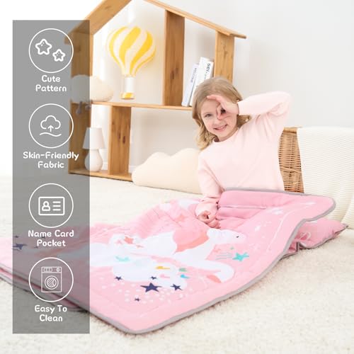 UOMNY Toddler Nap Mat - 1 Pack Girls Sleeping Bag with Removable Pillow - Unicorn 53x21Inch Kids Preschool Nap Sack with Pillow Pink Girls Napper Nap Mats for Daycare Napping Bag for Girls - Image 5