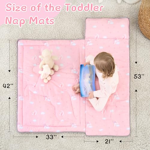 UOMNY Toddler Nap Mat - 1 Pack Girls Sleeping Bag with Removable Pillow - Unicorn 53x21Inch Kids Preschool Nap Sack with Pillow Pink Girls Napper Nap Mats for Daycare Napping Bag for Girls - Image 4