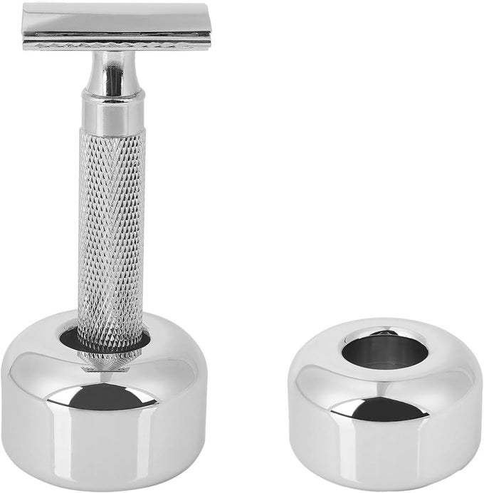 2 PACK ALUMINUM ALLOY RAZOR STAND SAFETY RAZOR ALLOY STAND FOR BATHROOM ACCESSORY DESK PEN HOLDER TOOTHBRUSH SHAVING RAZOR BASE STAND