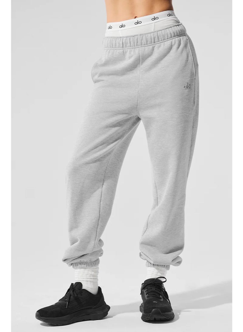 Alo Yoga Alo Loose Fit Ankle-Length Cotton Sweatpants for Sport and Casual Wear,-Grey - Image 1