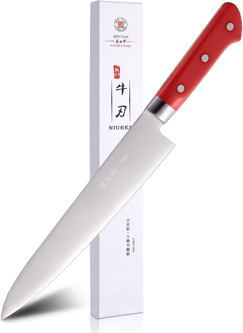 Sumteene Japanese Chef Knife 9.5 inches,Professional Japanese Gyuto Knife with High Carbon Stainless Steel Blade with Red Ergonomic Handle for Household or Work - Image 1