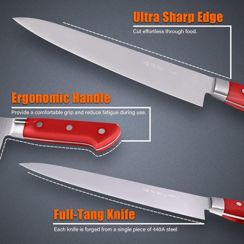 Sumteene Japanese Chef Knife 9.5 inches,Professional Japanese Gyuto Knife with High Carbon Stainless Steel Blade with Red Ergonomic Handle for Household or Work - Image 5