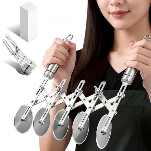 ZLYBox 5Wheel Pastry Cutter Dough Divider Adjustable Heavy Duty Stainless Steel Tool for Cinnamon Rolls Brownies Lattice Pasta Pizza Achieve Perfect Even Cuts Every Time - Image 1