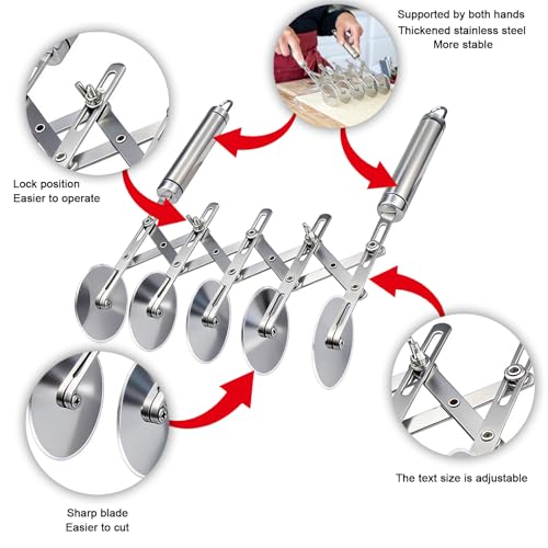 ZLYBox 5Wheel Pastry Cutter Dough Divider Adjustable Heavy Duty Stainless Steel Tool for Cinnamon Rolls Brownies Lattice Pasta Pizza Achieve Perfect Even Cuts Every Time - Image 3