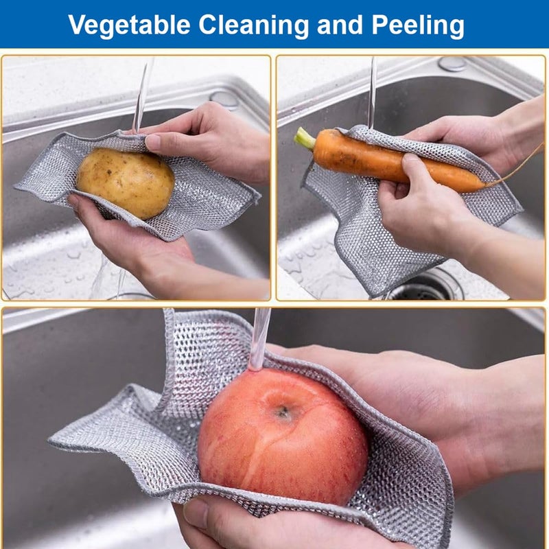 DALUCI 3 قطع قماش غسيل الصحون من سلك الفولاذ غير الخدش | فرك ثقيل للأدوات وتنظيف المطبخ | قماش تنظيف قابل لإعادة الاستخدام ومتين للأطباق، الحوض والأسطح (عبوة من 3) - Image 3