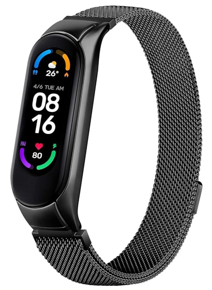 Metal Watch Strap Compatible With Xiaomi Mi Band 6 /Mi Band 5, 3 beads Stainless Steel Adjustable Smartwatch Replacement Straps for Men Women - Image 1