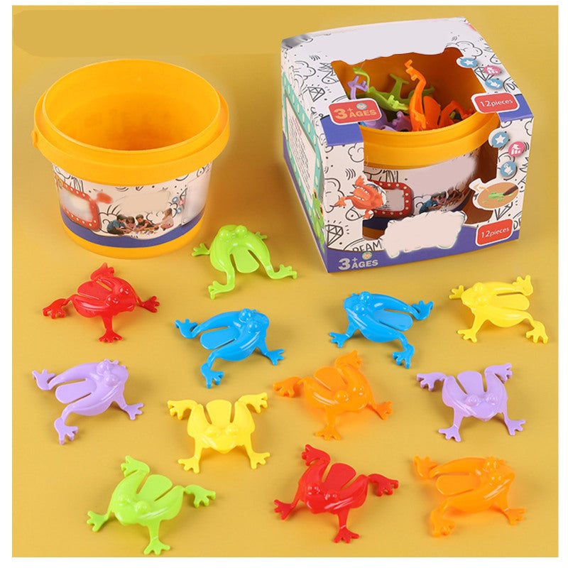 12PCS Colorful Frog Jumping Toys Finger Pressing Leaping Frogs with Bucket Kids Bouncing Toy Set Gift Box Packing - Image 1