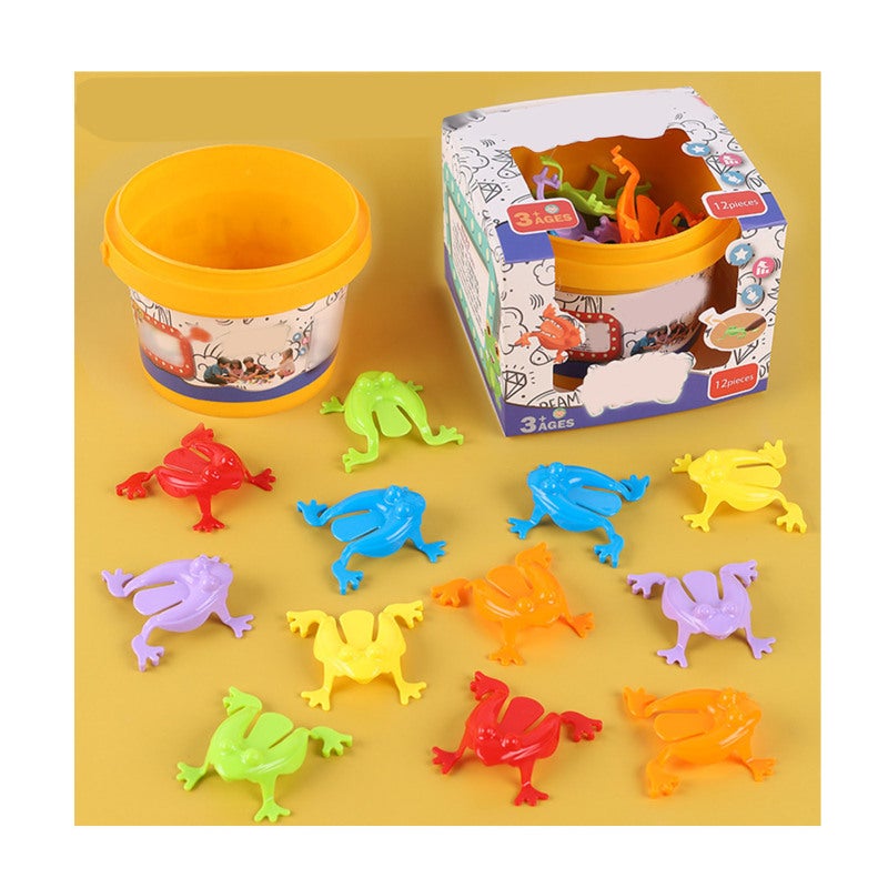 12PCS Colorful Frog Jumping Toys Finger Pressing Leaping Frogs with Bucket Kids Bouncing Toy Set Gift Box Packing - Image 3