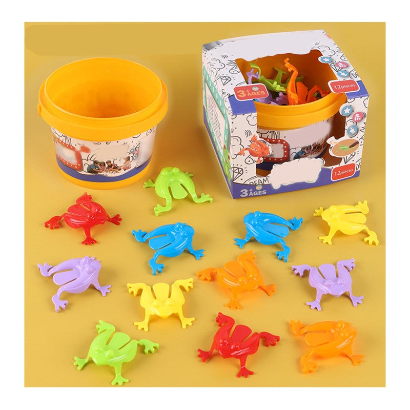 12PCS Colorful Frog Jumping Toys Finger Pressing Leaping Frogs with Bucket Kids Bouncing Toy Set Gift Box Packing - Image 2
