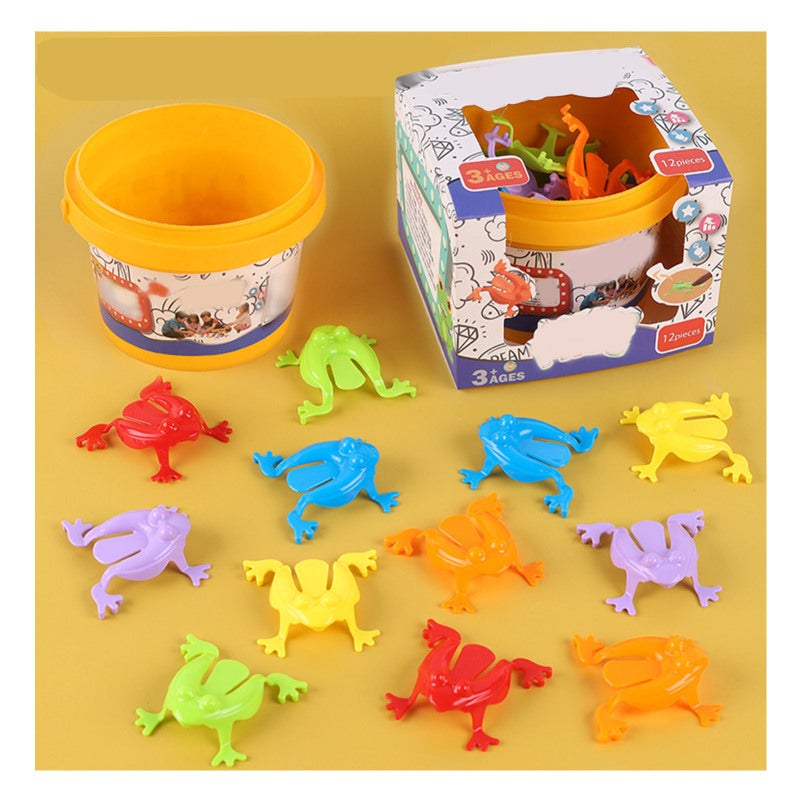 12PCS Colorful Frog Jumping Toys Finger Pressing Leaping Frogs with Bucket Kids Bouncing Toy Set Gift Box Packing - Image 4