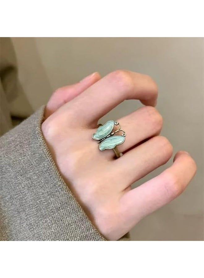 2Pcs Vintage Flower Butterfly Rings for Women Elegant Sweet Trendy Enamel Flower Rings Dainty Retro Adjustable Open Statement Rings Daisy Stackable Rings Fashion Christmas Birthday Jewelry Gift - Image 2