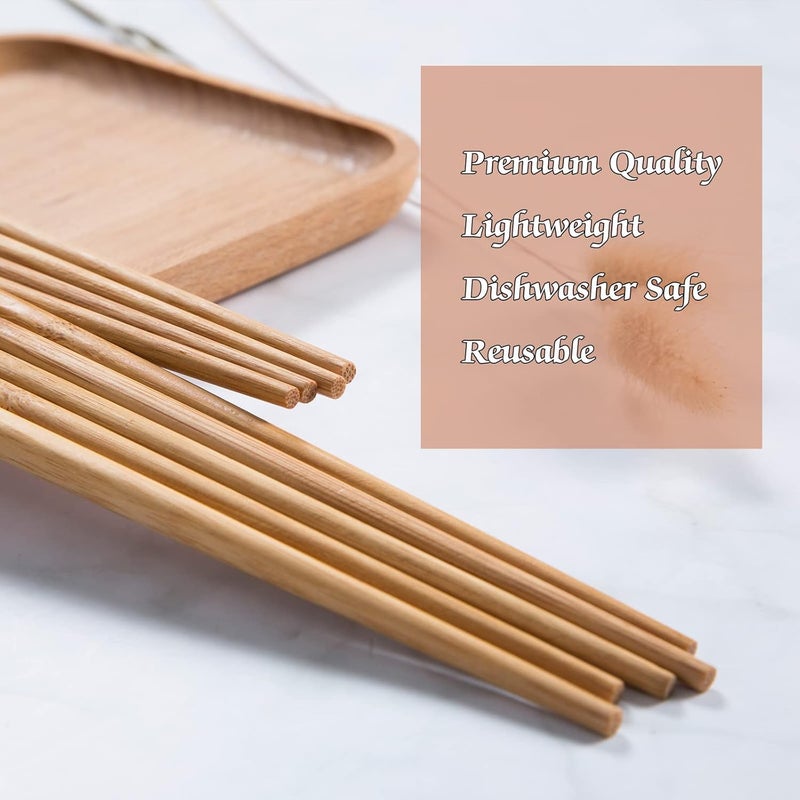 10 Pairs Bamboo Chopsticks, Reusable Chopsticks for Kitchen Dining Room Tasting Sushi Noodles Assorted Asian Dishes 24cm - Image 4