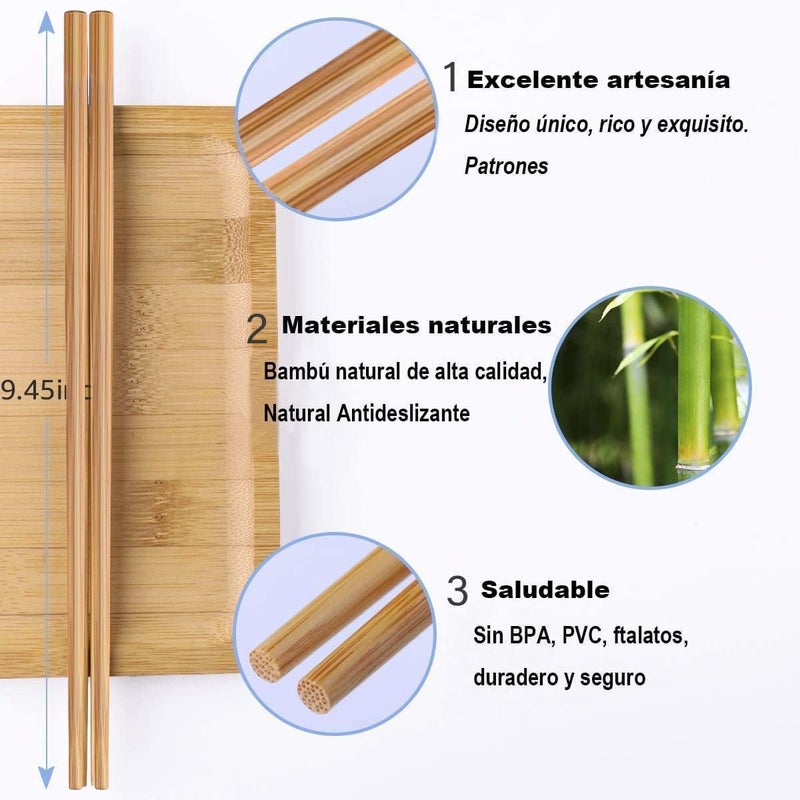 10 Pairs Bamboo Chopsticks, Reusable Chopsticks for Kitchen Dining Room Tasting Sushi Noodles Assorted Asian Dishes 24cm - Image 5