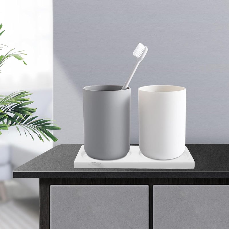 Operitacx Resin Bathroom Tray Marble Pattern Decorative Vanity Tray Toothbrush Holder Organizer for Hotel Home Bathroom Countertop Storage - Image 5