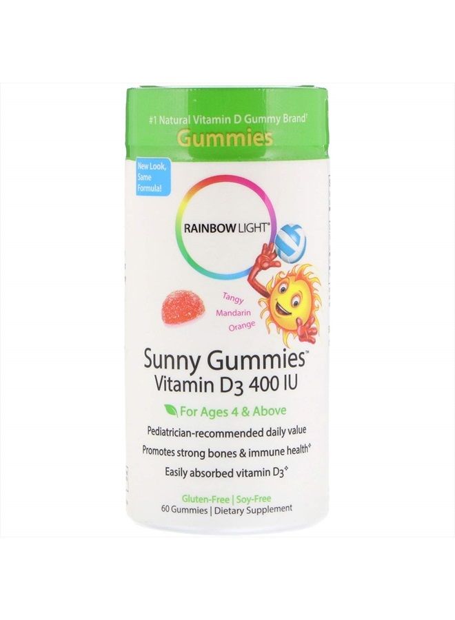 Rainbow Light Sunny Gummies Vitamin D3 400 IU, Support for Healthy Bones, Muscles, and Immunity in a Family-Friendly Chewable with Vitamin D3, Soy-Free, Gluten-Free, Tangy Tangerine, 60 Gummy Drops - Image 1