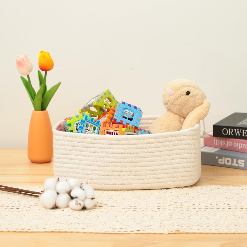 MiniArk Small Storage Baskets for Organizing | Closet Organizer Bins | Shelf Toy Basket | Woven Rope Baskets | Cube Decorative Box | Shallow Basket | 11.5x7.5x4.7â€ | 3 Packs Off White - Image 5