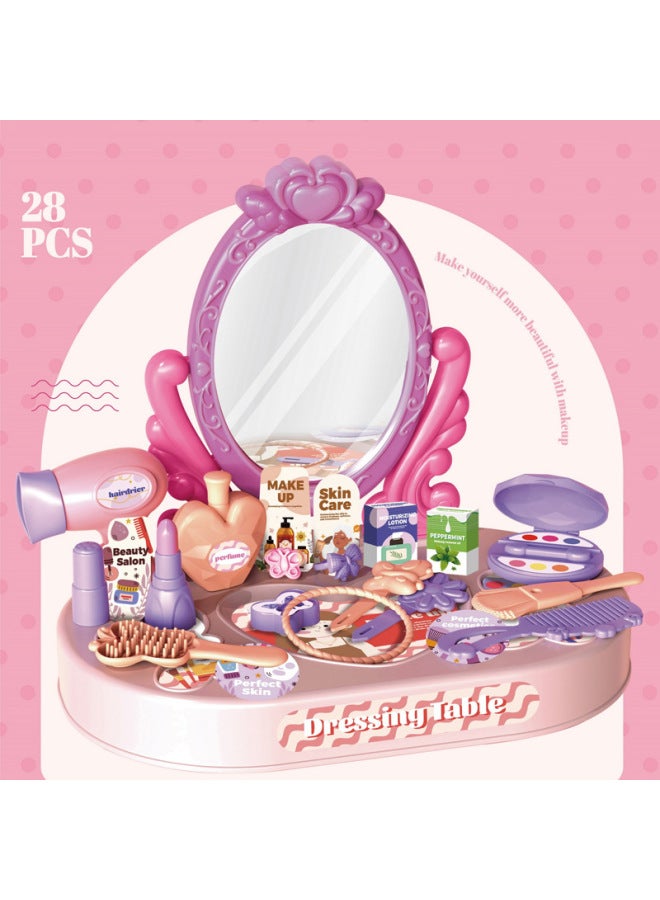 Children's Simulation Makeup Table Princess Girl Dresser Dress Jewelry Play Home Toy Suit-Color:Fun Dresser (Pink)-Specifications:Color Box - Image 1