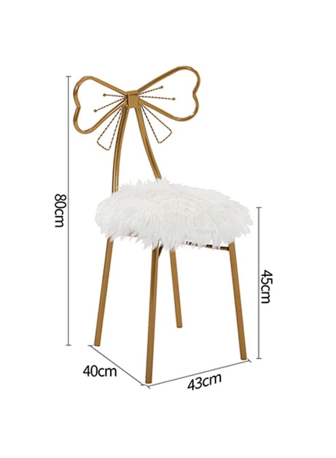 Golden Metal Makeup Chair – Butterfly Bow Backrest, Soft White Wool Seat, Minimalist Dining & Bedroom Stool - Image 2