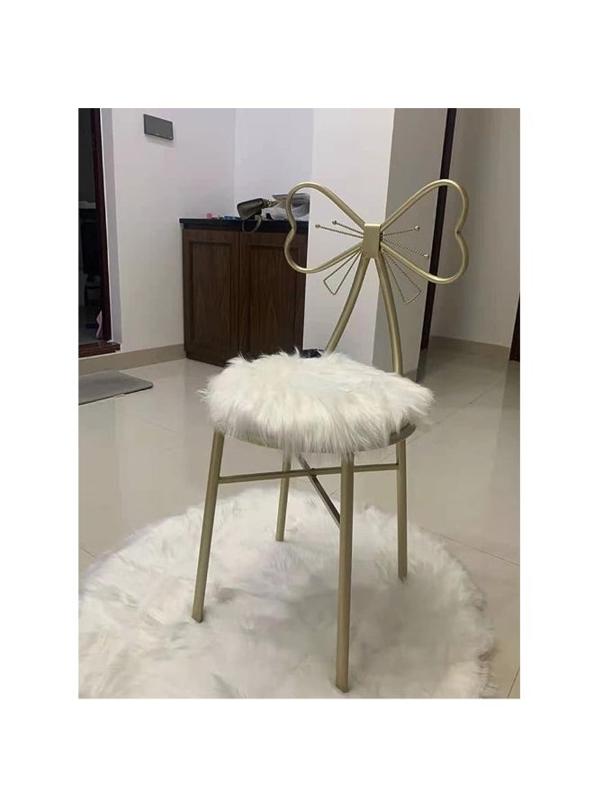 Golden Metal Makeup Chair – Butterfly Bow Backrest, Soft White Wool Seat, Minimalist Dining & Bedroom Stool - Image 3