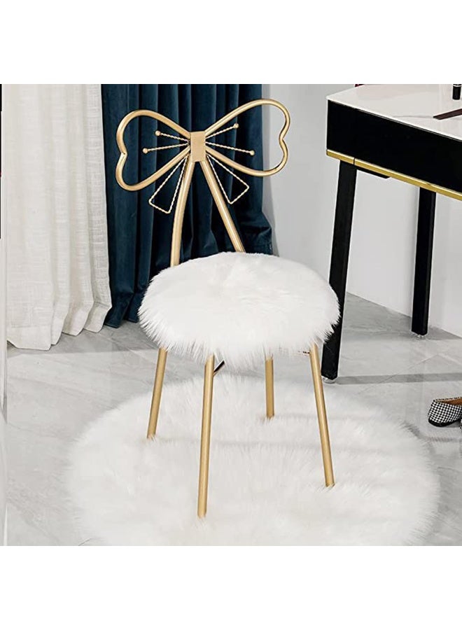 Golden Metal Makeup Chair – Butterfly Bow Backrest, Soft White Wool Seat, Minimalist Dining & Bedroom Stool - Image 5