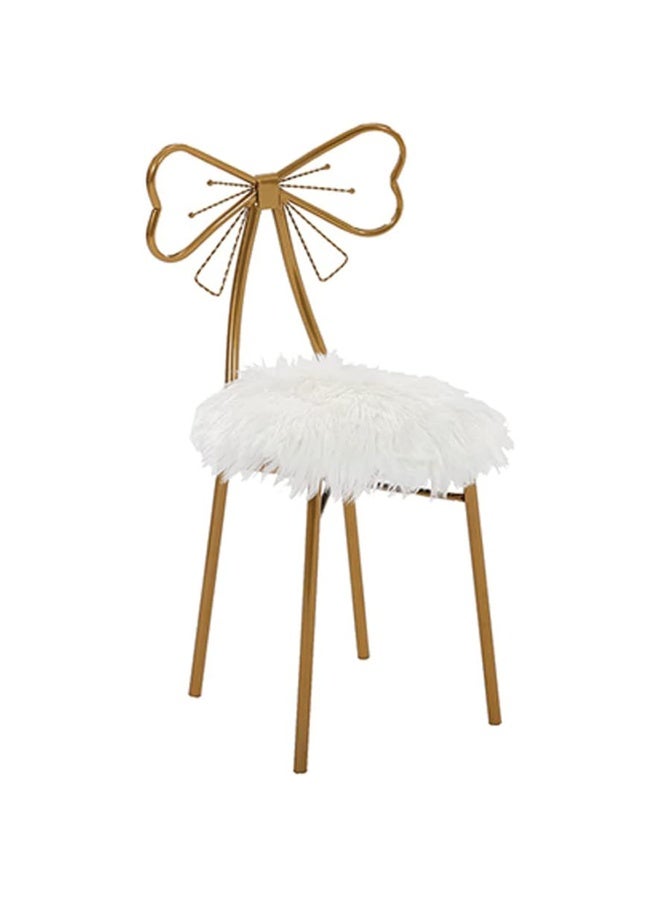 Golden Metal Makeup Chair – Butterfly Bow Backrest, Soft White Wool Seat, Minimalist Dining & Bedroom Stool - Image 1