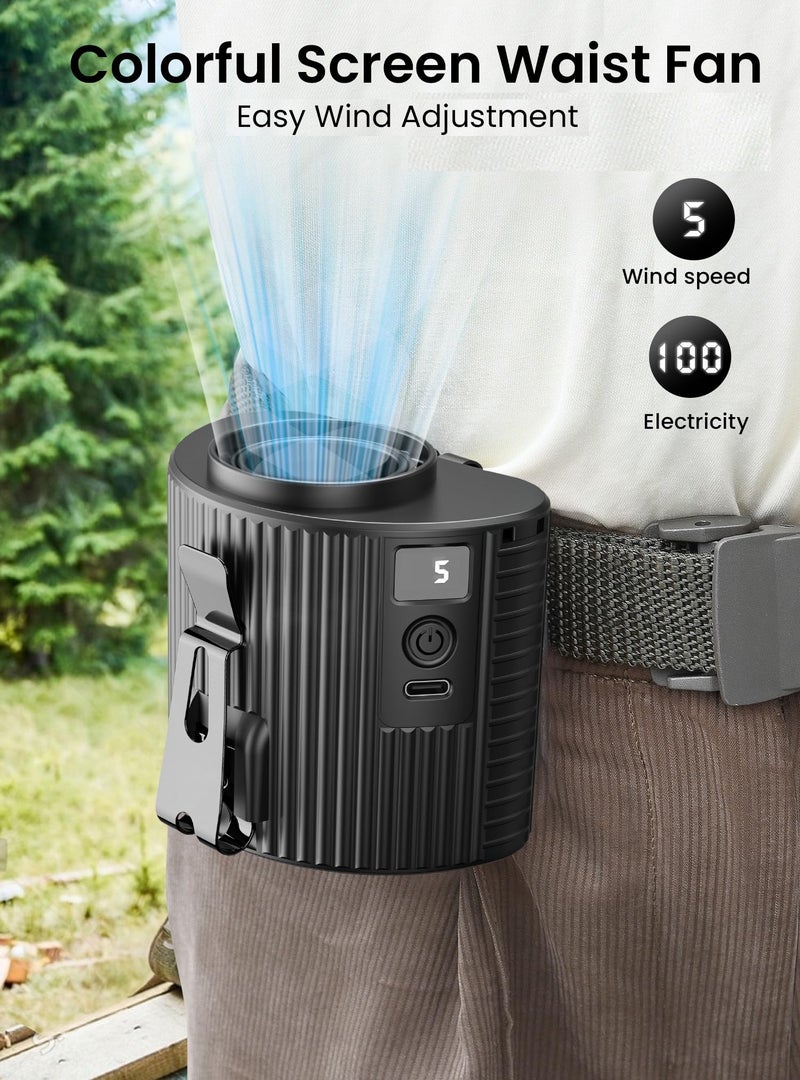 Koonie Portable Waist Fan with 5 Speeds, 11000RPM Strong Airflow, Personal Cool Clip Fan with 21H of Working Time, Under Shirt Fan with LED Digital Display, Wearable Belt Fan for Outdoor Jobsite Farm - Image 2